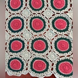 Vintage Summer Watermelon Crocheted Granny Square,  5’11 L X 4’7, lightweight